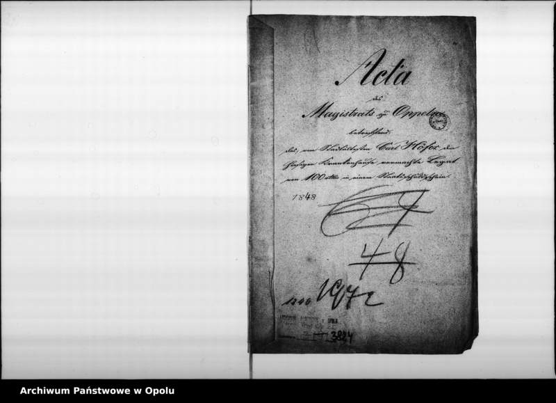 Obraz 4 z jednostki "Acta des Magistrats zu Oppeln betreffend: das, vom Stadtältesten Carl Höfer dem hiesigen Krankenhause vermachte Legat von 100 rtl. in einem Staatsschuldschein"