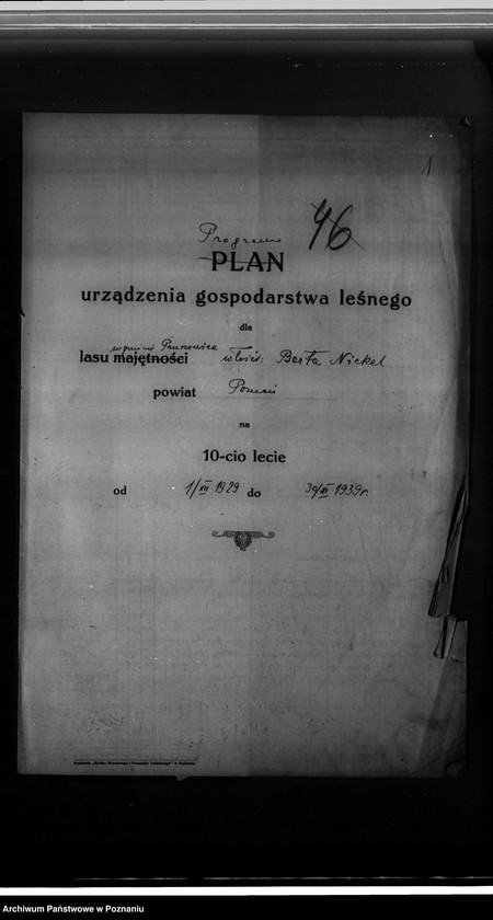 Obraz 5 z jednostki "Program urządzenia gospodarstwa leśnego dla lasu w gminie Pruszewice wł.. Berta Nickel powiat poznański 1929-1939"