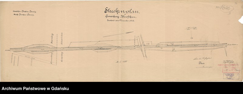 image.from.unit.number "Eisenbahn Direktion Danzig. Strecke: Dirschau - Danzig. Streckenplan. Gemarkung Kleschkau. Zustand vom November 1908"