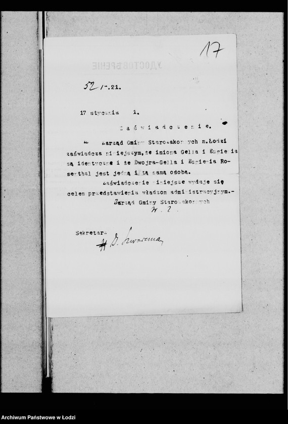 Obraz 20 z jednostki "Dotyczy zaświadczeń"