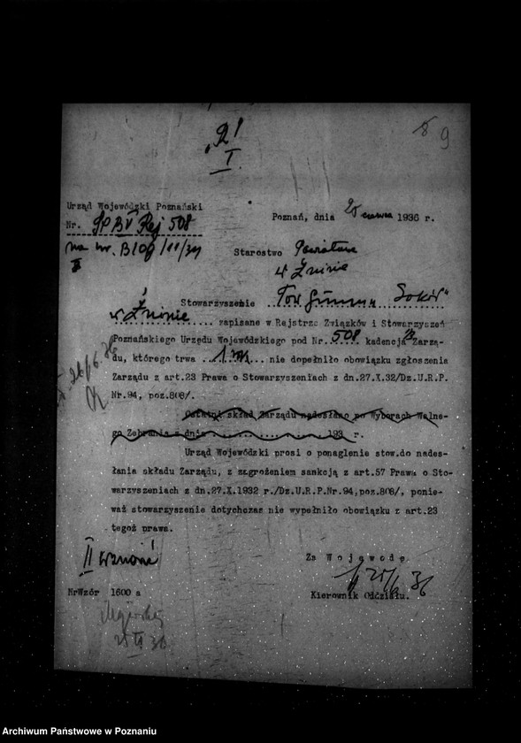 Obraz 13 z jednostki "/Towarzystwo Gimnastyczne „Sokół" w Żninie - rejestracja/"