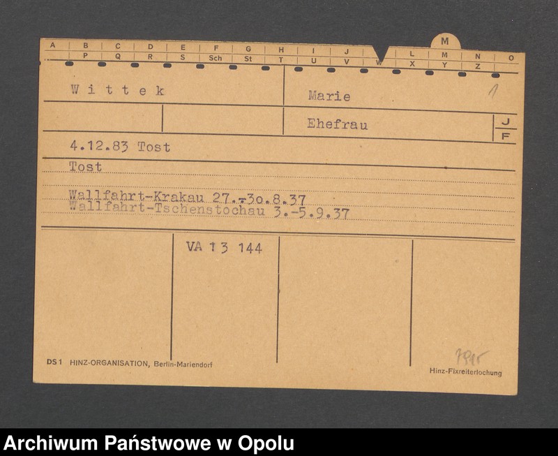 Obraz 3 z jednostki "[Wittek Marie, ur. 4.12.1883 r. Tost]"