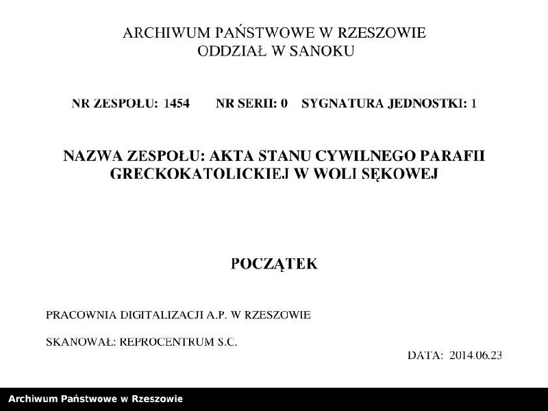 image.from.team "Akta stanu cywilnego Parafii Greckokatolickiej w Woli Sękowej"