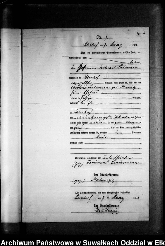 image.from.unit.number "Geburts-Neben-Register des Preussischen Standes-Amtes Gr. Strengeln Kreis Angerburg"