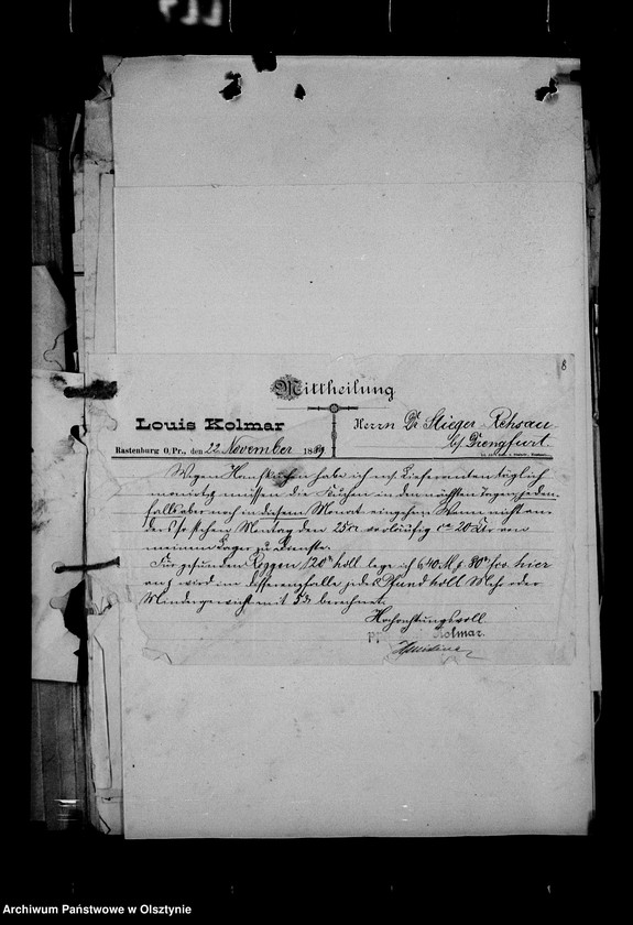 image.from.unit.number "/Korrespondenz, Rechnungen u. Bilanzen der Firma Louis Kolmar, Rastenburg, für Dr. Stieger, Verwalter von Rehsau/"