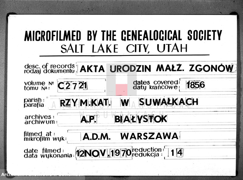 image.from.unit.number "Księga duplikat akt urodzonych, zaślubionych i zmarłych parafii suwalskiej rok 1856"