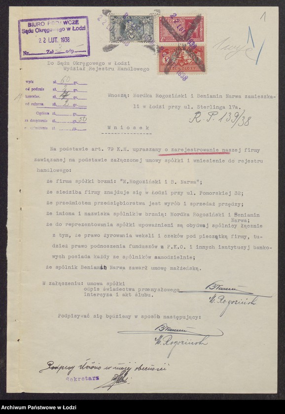 Obraz 3 z jednostki "Mordka Rogoziński, Beniamin Narwa- wyrób i sprzedaż przędzy"