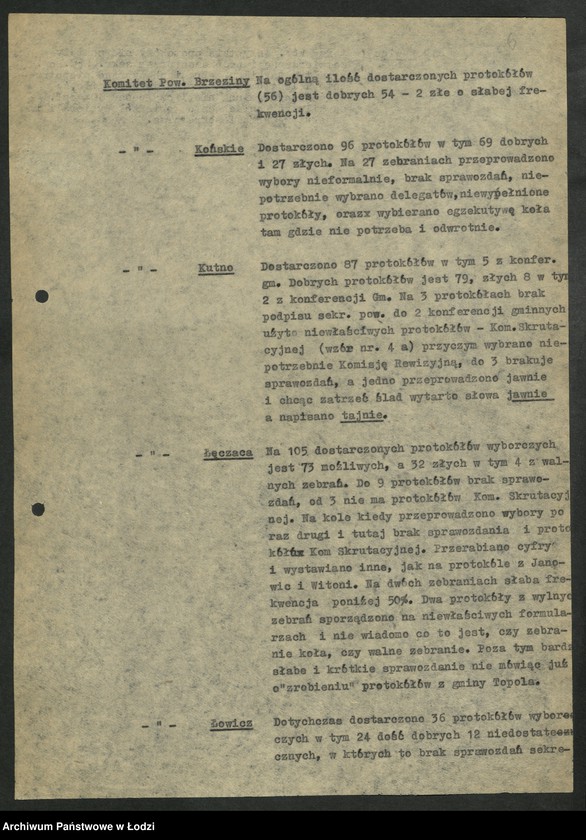 Obraz 7 z jednostki "Oceny [przebiegu oraz nadesłanych materiałów sprawozdawczych z] konferencji powiatowych [i miejskich]"