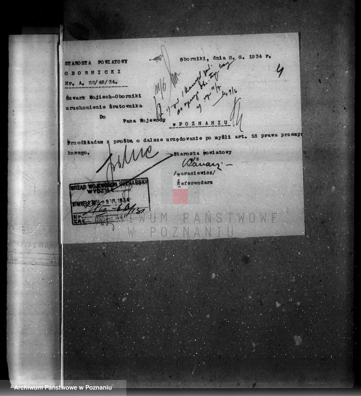 Obraz 8 z jednostki "Zatwierdzenie zakładu przemysłowego /śrutownika/ własność Schwarka w Obornikach"
