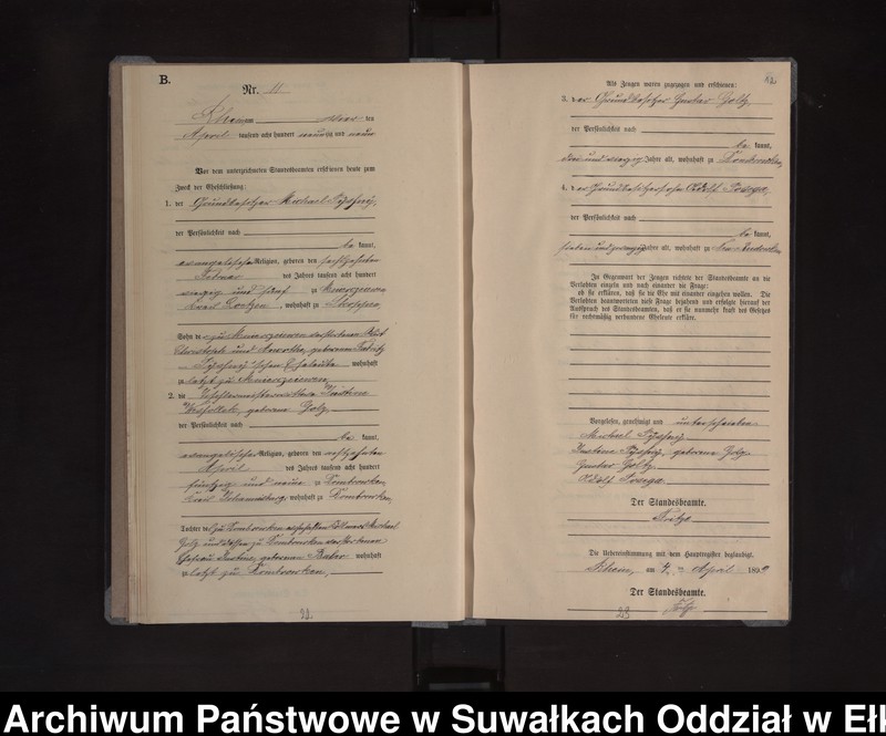 image.from.unit.number "Heiraths-Neben-Register des Königlichen Preussischen Standes-Amtes Orlen Kreis Loetzen"
