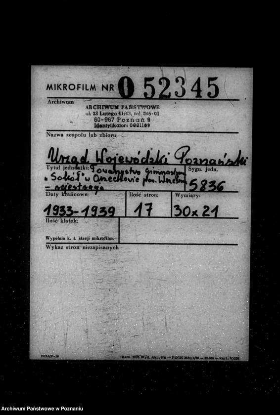 Obraz 2 z jednostki "/Towarzystwo Gimnastyczne „Sokół" w Orzechowie powiat Września - rejestracja/"