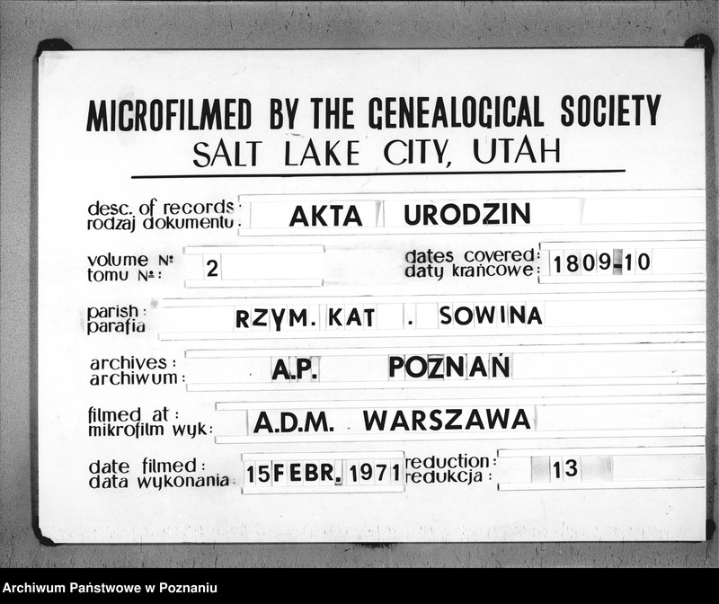 image.from.team "Akta stanu cywilnego Parafii Rzymskokatolickiej Sowina (pow. pleszewski)"