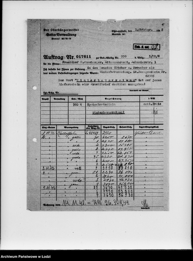 Obraz 5 z jednostki "Lebensmitteleinkauf. Aufträge, [Lieferscheinen und Rechnungen] 17611-17660"