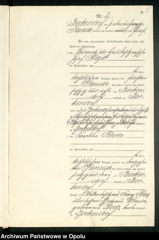 Obraz 7 z jednostki "Heiraths-Neben-Register des Standesamts Borkendorf pro 1895"