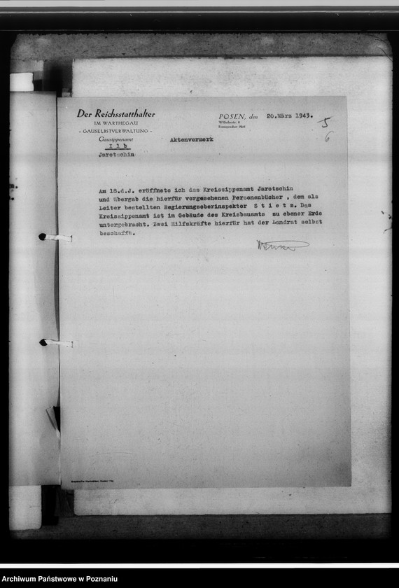 Obraz 10 z jednostki "[Korespondencja w sprawach organizacyjnych, sprawozdanie z działalności Kreissippenamt w Jarocine]"
