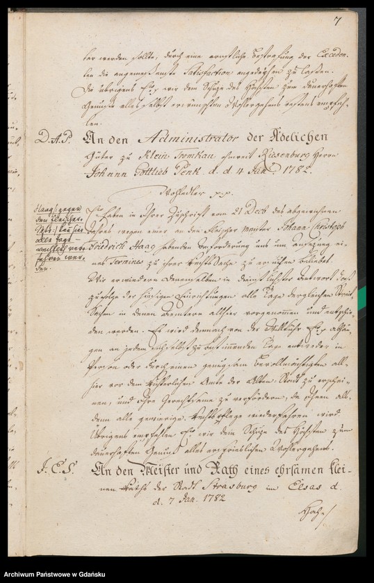 image.from.unit.number "[Liber missivarum]. Register über vorstehende Briefe von Jahr 1782. Register derer an welche vorstehende Briefe geschrieben worden vom J. 1782"