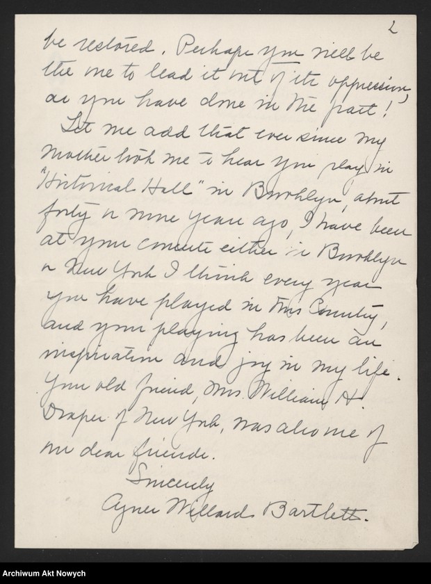 Obraz 4 z jednostki "Bartlett Agnes Willand; Załączniki: artykuł "A recognition of Poland" w: "The Sun" - N. York, 6 XI 1918 r.; L.1 (kopia - maszynopis)"