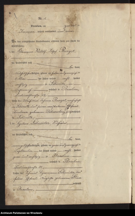 image.from.unit.number "Heiraths-Haupt-Register Breslau I 1904 Band 1"