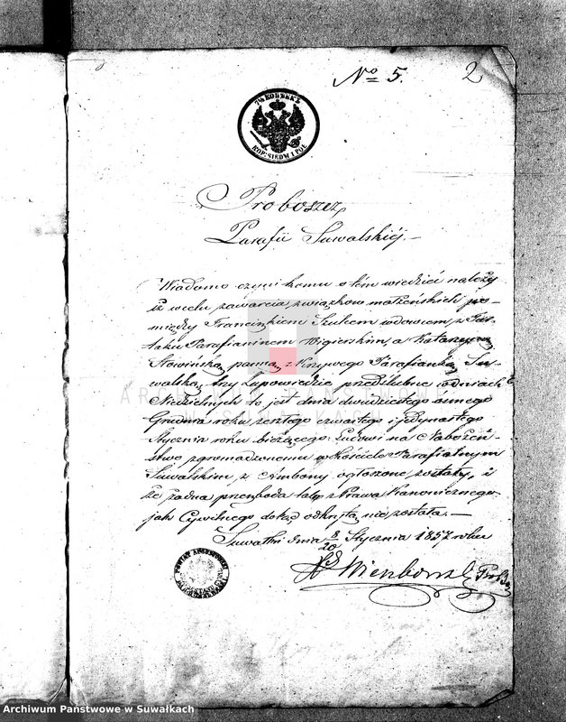 image.from.unit.number "Dowody do Akt Małżeństwa Parafii Wigierskiej za Rok 1857."