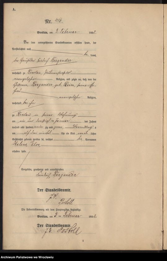 Obraz 19 z jednostki "Księga urodzeń Wrocław III 1892 t.01"