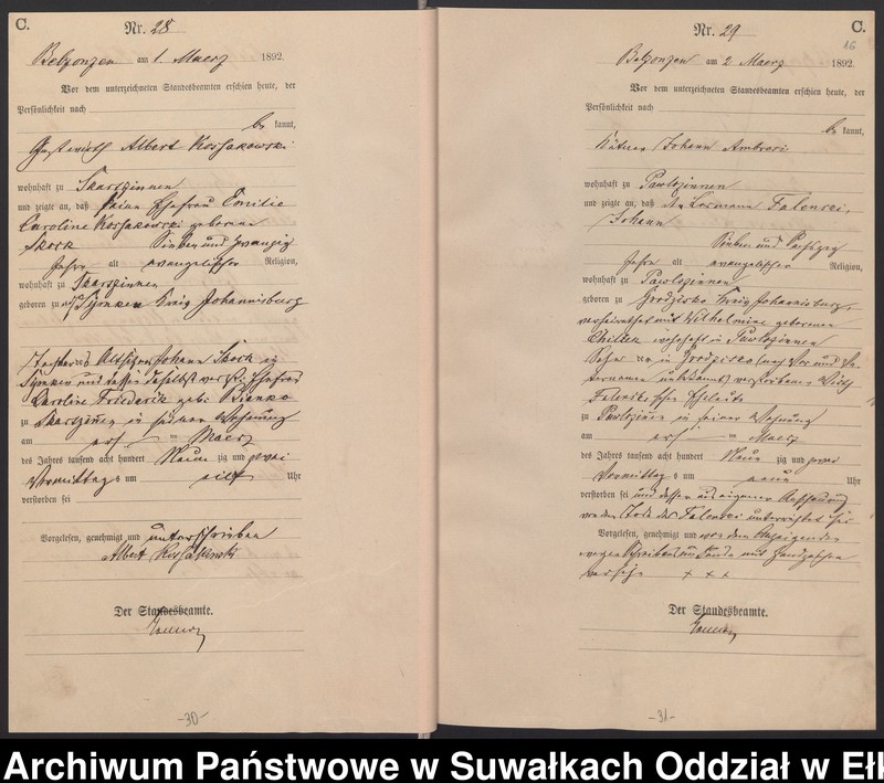 image.from.unit.number "Sterbe-Haupt-Register des Königlichen Preussischen Standes-Amtes Belzonzen Kreis Johannisburg für das Jahr 1888, 1891, 1892 Haupt-Heiraths-Register des Königlich Preussischen Standes-Amtes Belzonzen Kreis Johannisburg  Haupt-eiraths-Register des Königlich Preussischen Standes-Amtes Belzonzen Kreis Johannisburg für das Jahr 1874"
