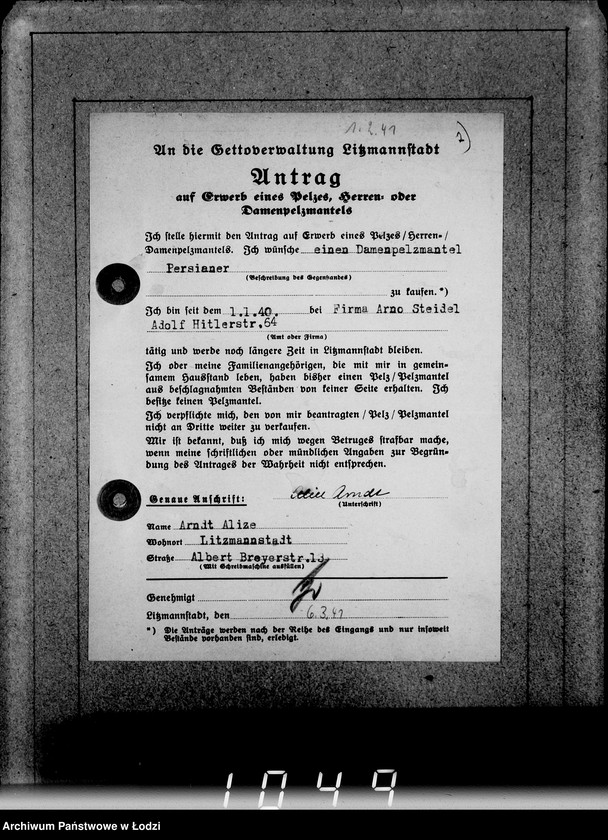 Obraz 8 z jednostki "Kasse u.Erledigte Anträge. Einnahmen von Pelzwaren"