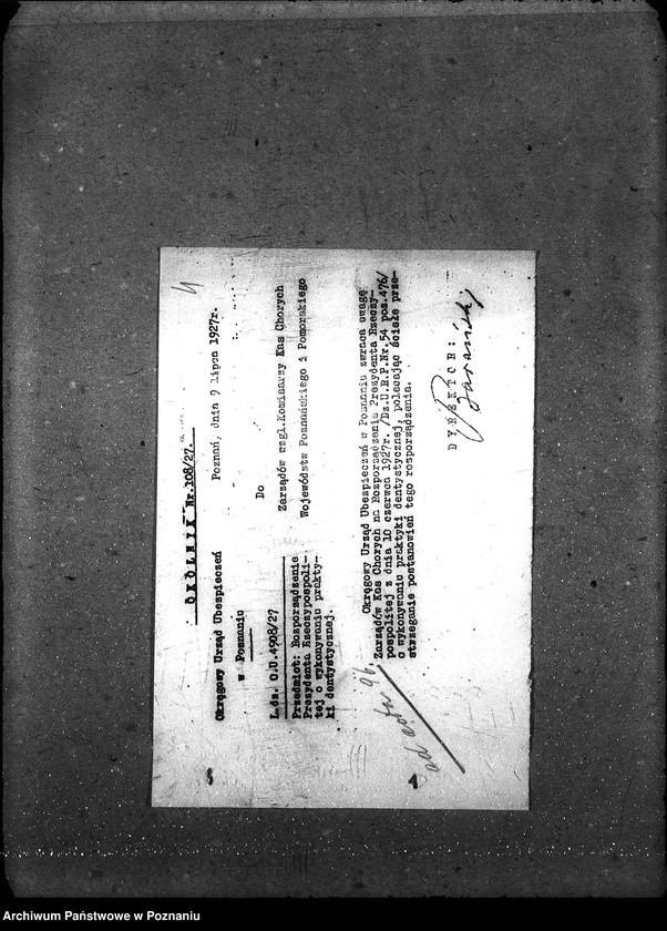 Obraz 8 z jednostki "Sprawy lekarzy - dentystów [regulamin, wykazy zatrudnionych dentystów i techniki dentystów]. [Okręgowy Urząd Ubezpieczeń]"