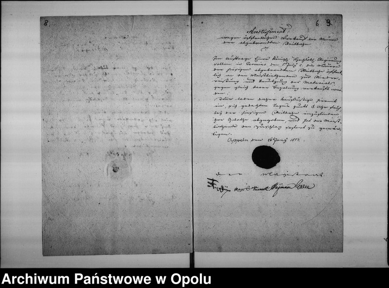 Obraz 9 z jednostki "Acta des Magistrats zu Oppeln betreffend den Verkauf der Mauern von der Abgebrandten Reitbahn, Planirung des Platzes und Instandsetzung der dortigen Stadtmauer Vol. I 1817-1823"