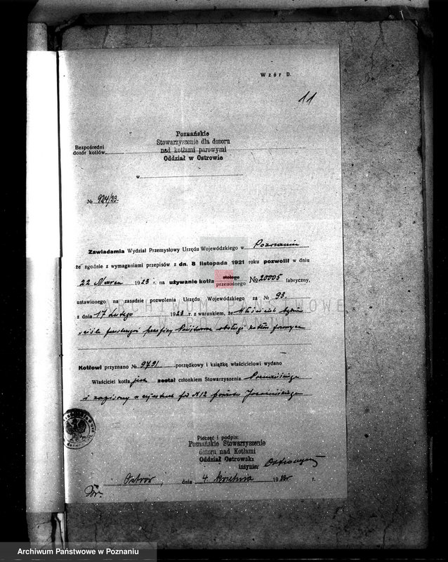 Obraz 14 z jednostki "Majętność Góra pow. jarociński, własność Fischer von Mollard nr fabr. kotła 200005 nr woj. kotła 93"