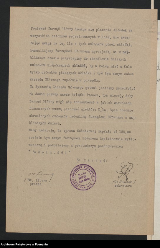 Obraz 8 z jednostki "Korespondencja skarbnika Zarządu Głównego Związku Powstańców Wielkopolskich."