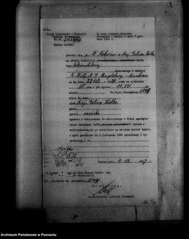 image.from.unit.number "Gorzelnia rolnicza W. Rohra w Golinie Wielkiej nr woj. kotła 6044"