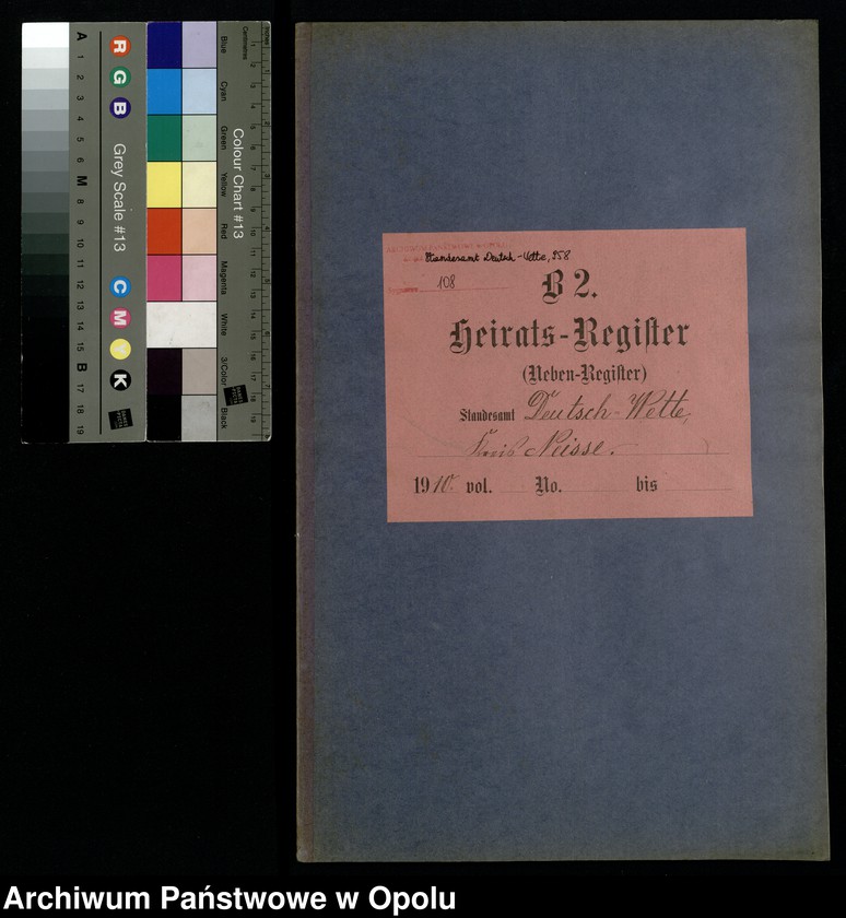 Obraz 3 z jednostki "Heirats-Register (Neben-Register) Standesamt Deutsch-Wette 1910"
