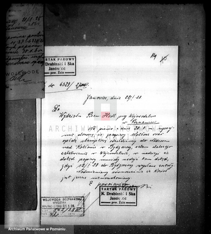 Obraz 18 z jednostki "Poznańska Termochemiczna Przetwórnia padliny Poznań-Główna nr woj. 167 pierwszy własność Bracia Drabińscy tartak w Janówcu pow. żniński"