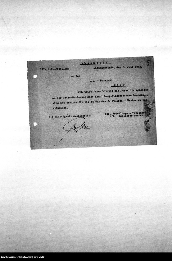 Obraz 12 z jednostki "[Korespondencja Komendy z policją niemiecką oraz rewirami gettowymi na temat różnych wydarzeń w getcie]"