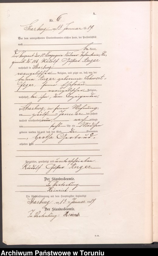 image.from.unit.number "Geburts Neben Register Starburg Stadt für das Jahr 1909"