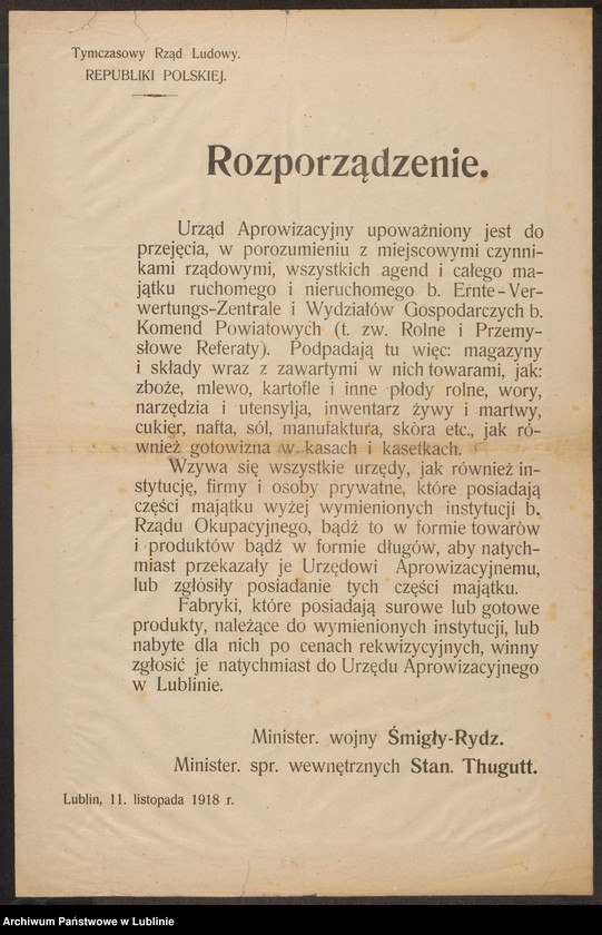 Obraz 11 z kolekcji "Tymczasowy Rząd Ludowy Republiki Polskiej w Lublinie - próby organizacji polskiej państwowości w przededniu odzyskania niepodległości111"