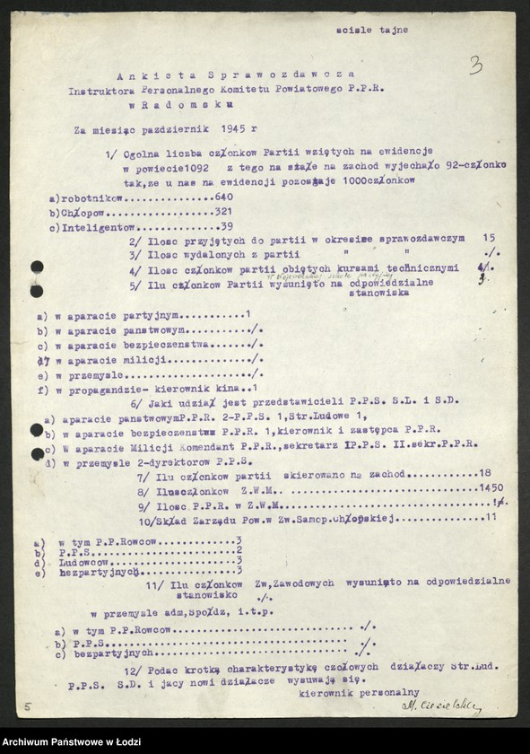Obraz 4 z jednostki "Ankiety sprawozdawcze instruktora Komitetu Powiatowego Radomsko [z załącznikami]"