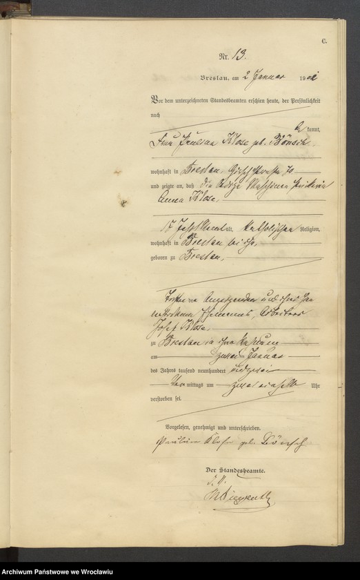 image.from.unit.number "Sterbe Haupt Register Standesamt Breslau III 1902 Band 1"