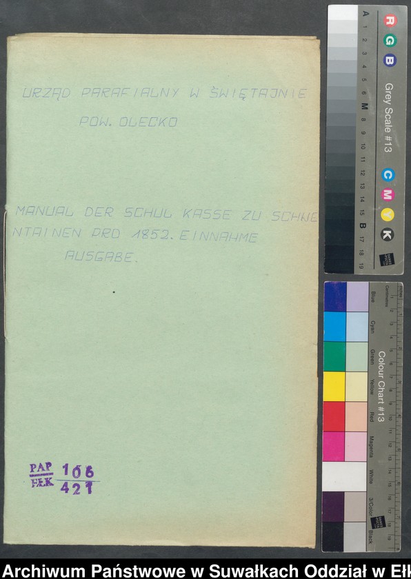 image.from.unit.number "Manual der Schul Kasse zu Schwentainen pro 1852. Einnahme Ausgabe"