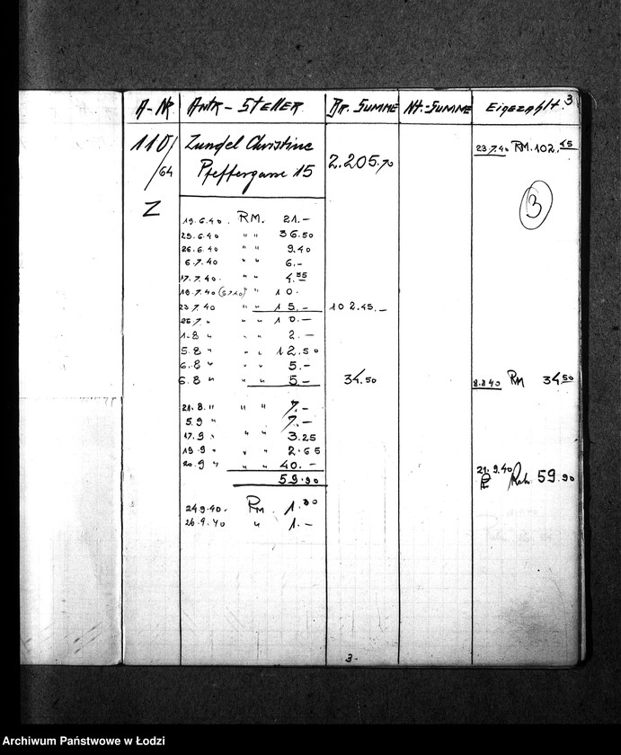 Obraz 6 z jednostki "[Spis obywateli polskich i niemieckich domagających się wypłaty komornego z ich domów znajdujących się w getcie]"