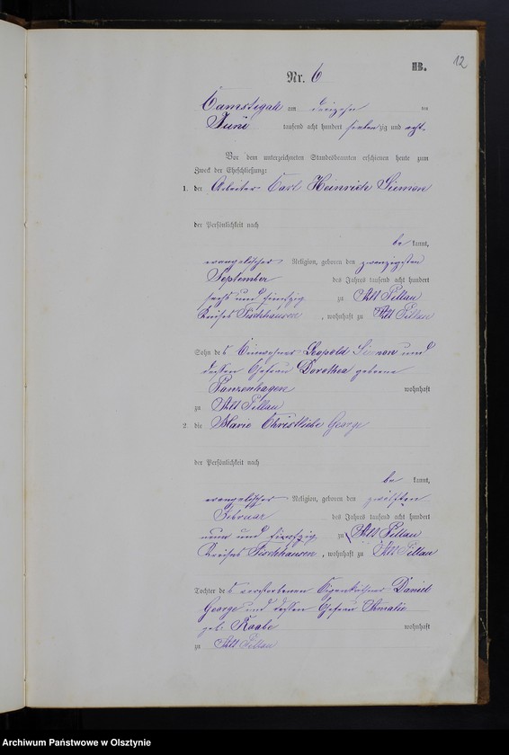 image.from.unit.number "Heiraths-Haupt-Register Tom I,Nr 1 - 29"