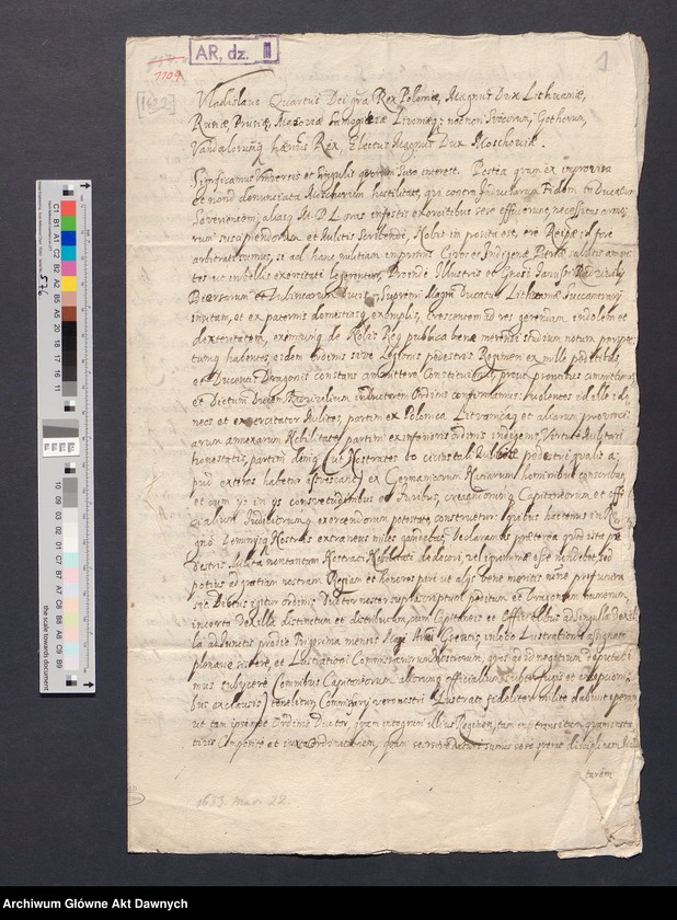 image.from.unit.number "List przypowiedni Władysława IV [Wazy], króla polskiego i wielkiego księcia litewskiego oraz króla szwedzkiego, dla Janusza księcia Radziwiłła, podkomorzego litewskiego, na tysiącosobowy regiment piechoty i 200 dragonów, i kapitulacje z kapitanami regimentowymi: Olbrychtem Bartleymem, Rafałem Przyjemskim i Rafałem Górskim."