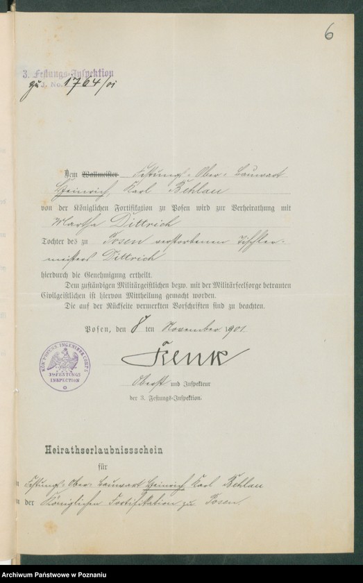 Obraz 8 z jednostki "[Dokumenty dostarczone przez narzeczonych do zawarcia związku małżeńskiego za 1901 rok. Tom XIX]"