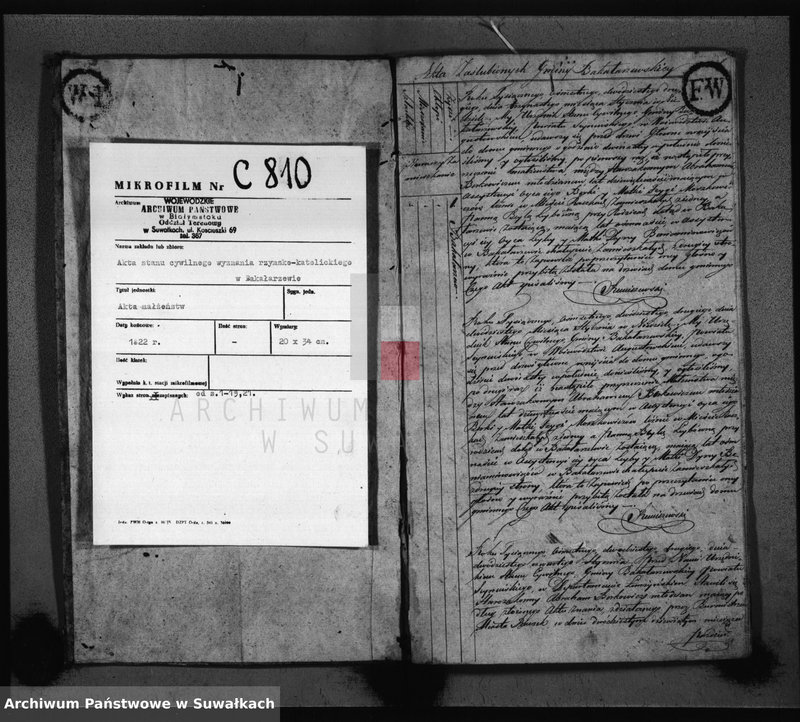 image.from.unit.number "Akta Zaślubionych Gminy Bakałarzewskiey pro 1822-gi"