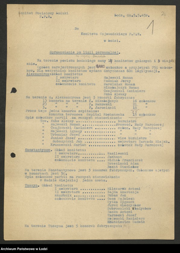 Obraz 3 z jednostki "Sprawozdania [z działalności i ankiety sprawozdawcze instruktora personalnego za lata 1945 - 1946]"