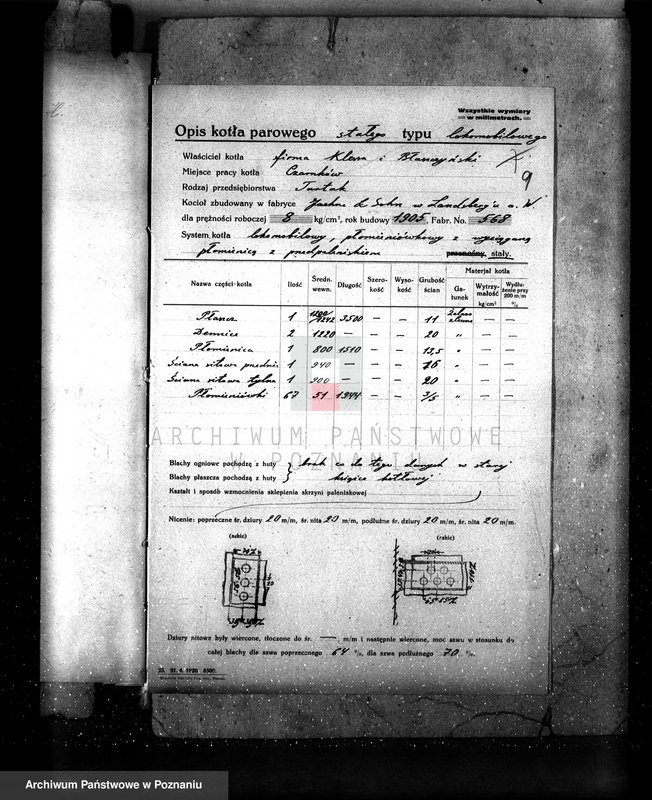 Obraz 14 z jednostki "Tartak firmy Klessa, Błaszczyński nr fabr. 568 kotła nr porz. 152 kotła"