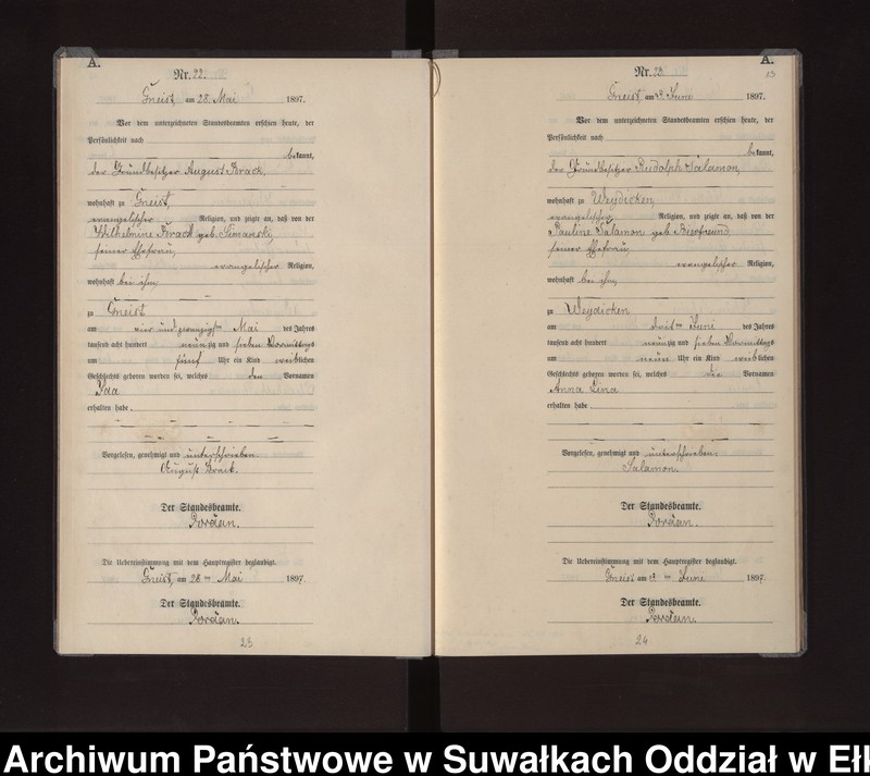 image.from.unit.number "Geburts-Neben-Register des Königlichen Preussischen Standes-Amtes Gneist Kreis Loetzen"