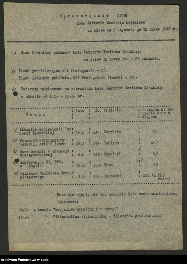 Obraz 5 z jednostki "Koło prelegentów i lektorów przy KŁ; [sprawozdania z działalności, wykazy]"