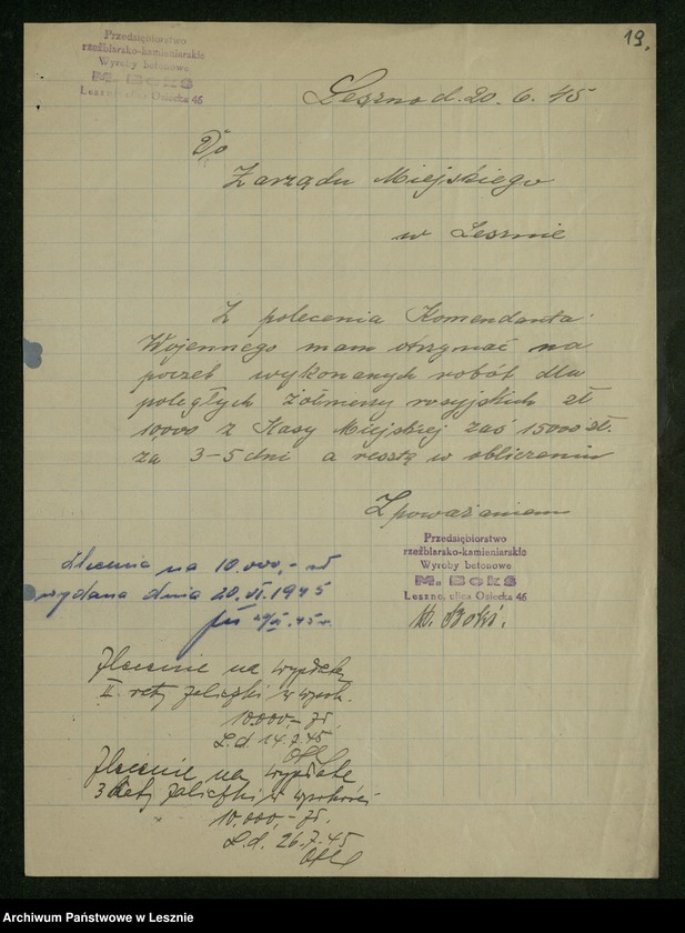 Obraz 17 z jednostki "[Sprawy budowy pomnika upamiętniającego poległych żołnierzy radzieckich i polskich, ufundowanie pamiątkowej tablicy w miejscu rozstrzelania 21 Polaków 21 X 1939 r., sprawy dbania o cmentarze i mogiły żołnierzy]"