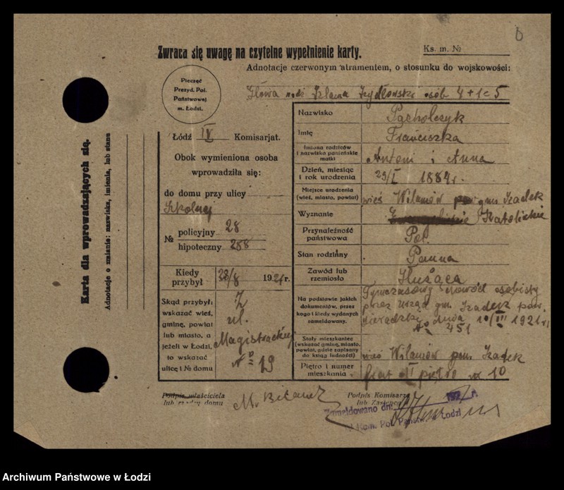 Obraz 10 z jednostki "[Spis ludności Łodzi] Pacholczyk-Pająkowski"